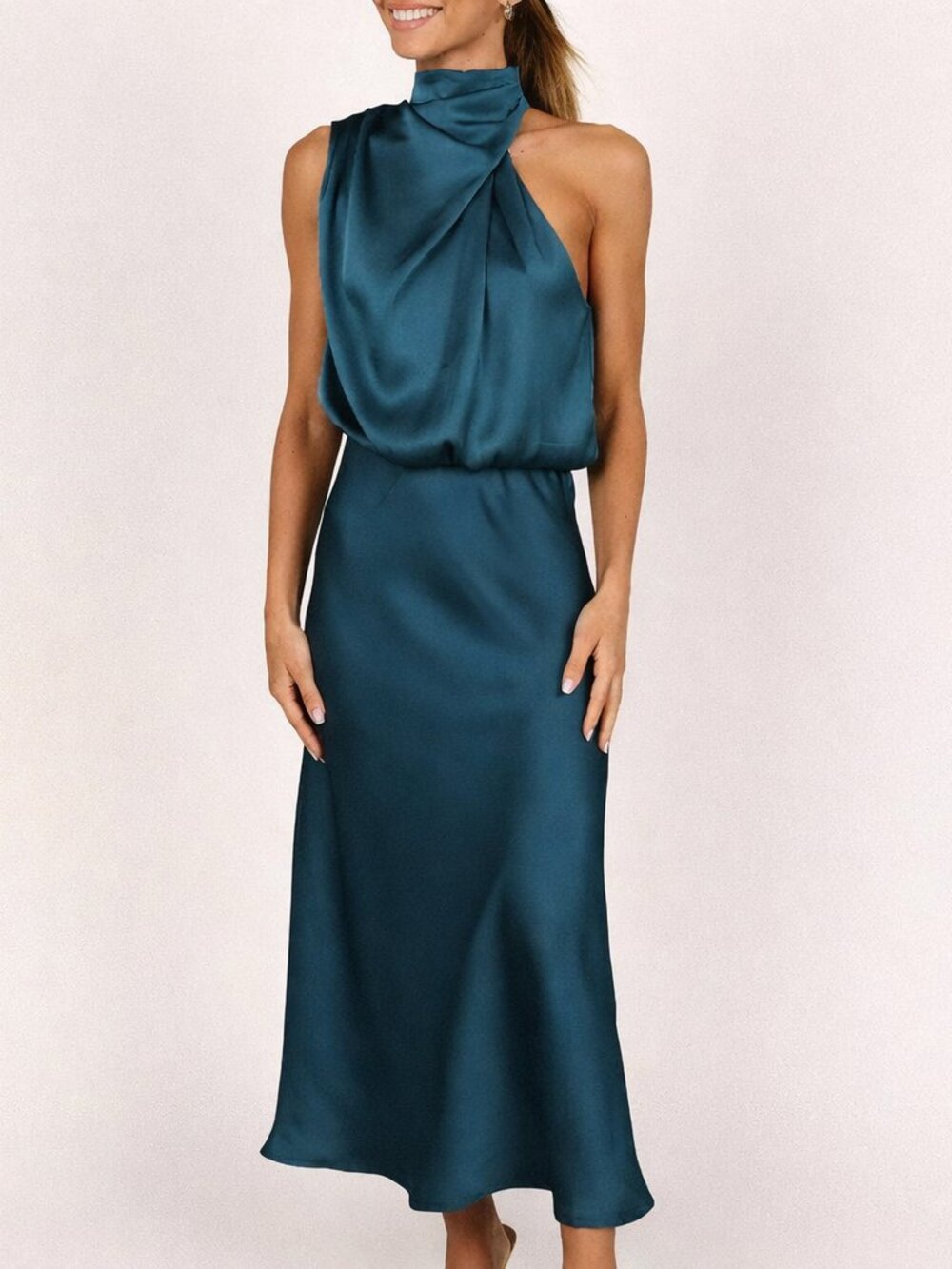 Petal & Pup Anabelle Halter Neck Maxi Dress – Teal – Small – Event Wear